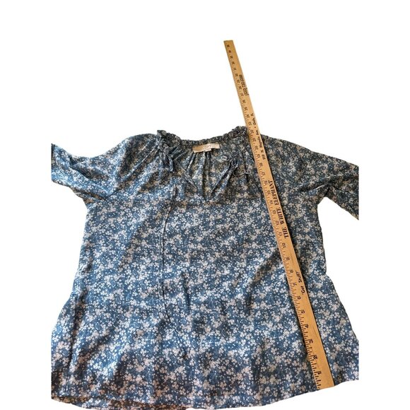 💖LOFT XS Blue Floral Ruffle Collar Peplum Blouse - Picture 6 of 7